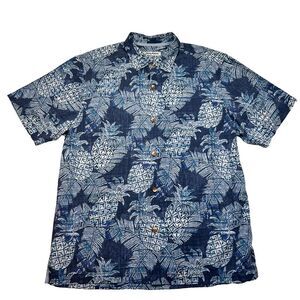 Tommy Bahama Shirt Large Silk Hawaiian Island Zone Button Up Pineapple Leaves